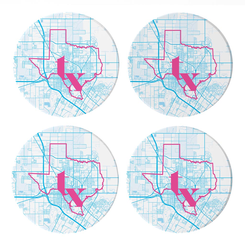 Bright Modern Abbreviated State Map Blue Texas Harlingen | Absorbent Coasters | Set of 4 | Min 2