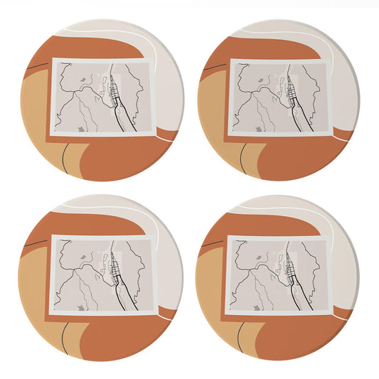 Vintage Groove Fluid Orange Map Colorado Creede| Absorbent Coasters | Set of 4 | Min 2