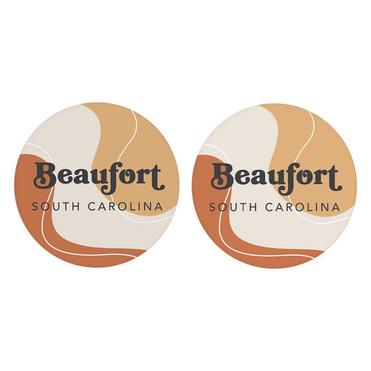Vintage Groove Fluid Orange South Carolina Beaufort| Absorbent Car Coasters | Set of 2 | Min 4