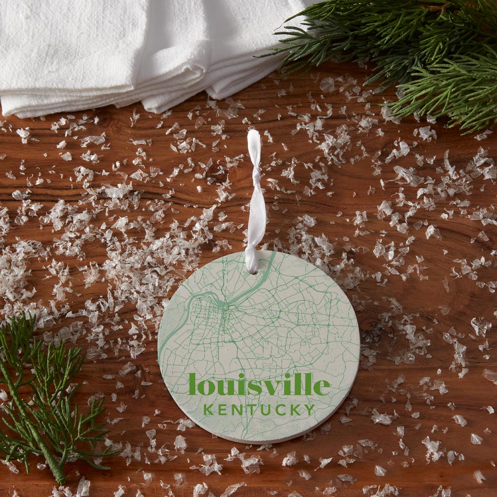 Bright Modern Green Map Kentucky Louisville | Wood Ornament | Eaches | Min 6