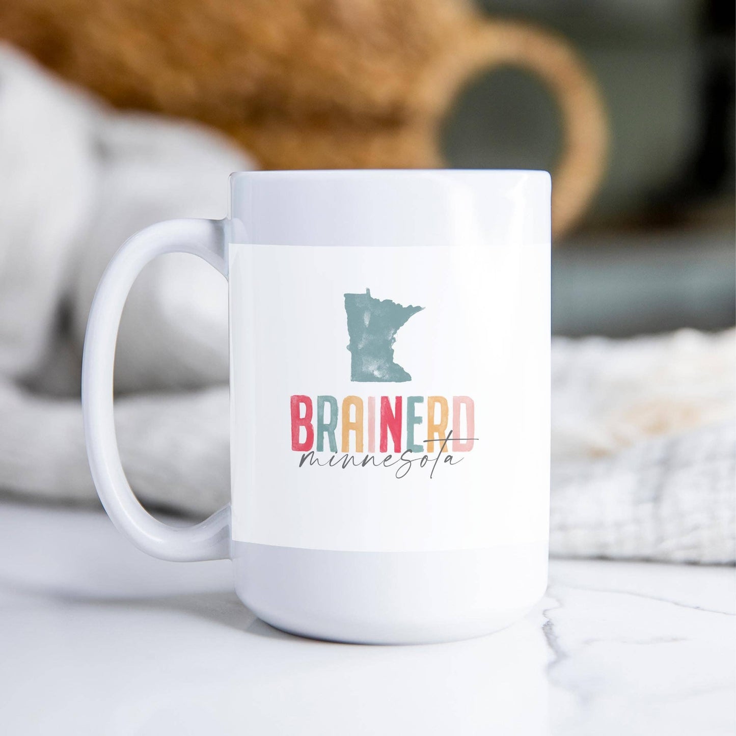 15oz Coffee Mug White-Watercolor City Brainerd Minnesota
