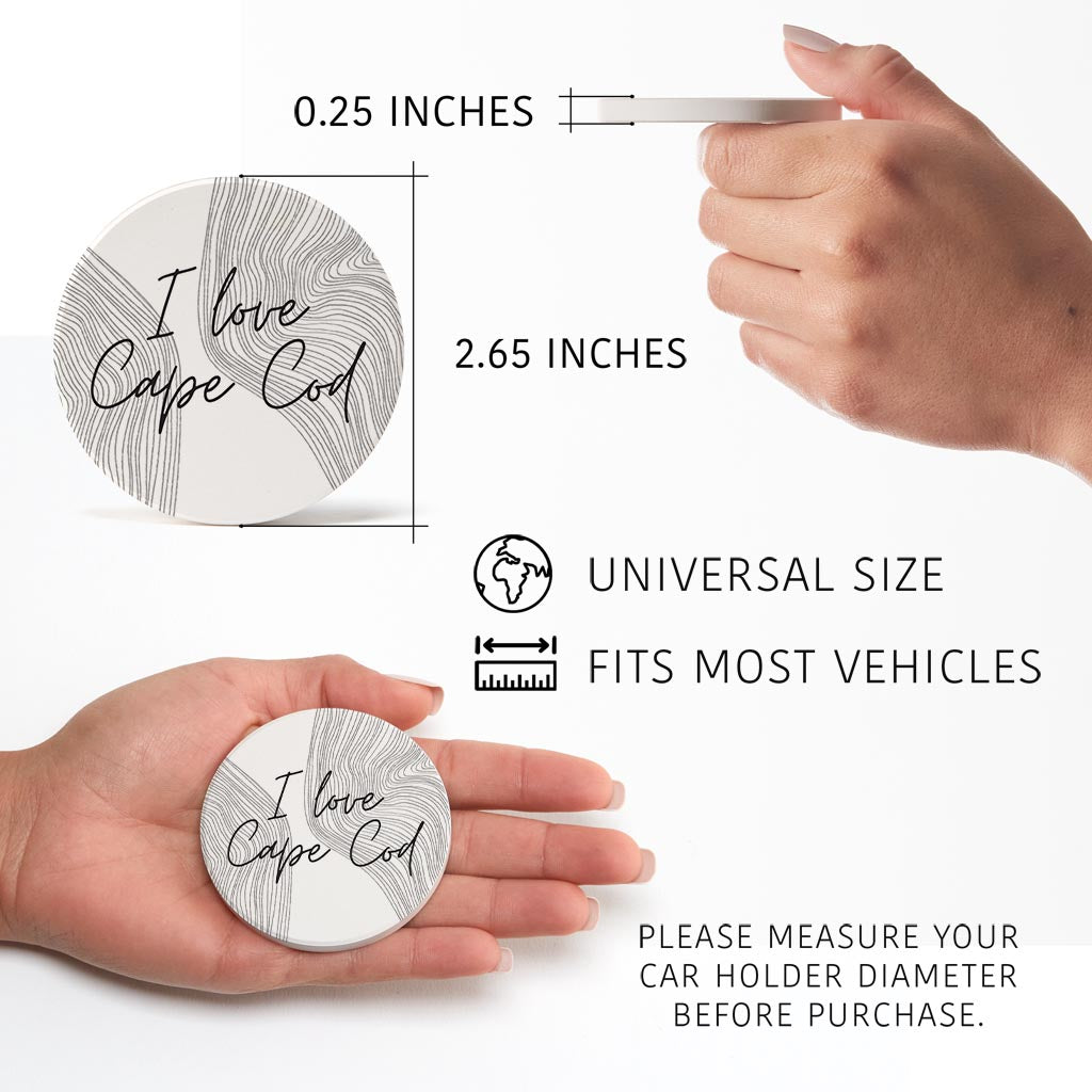 Minimalistic B&W Cape Cod I Love Cape Cod| Absorbent Car Coasters | Set of 2 | Min 4