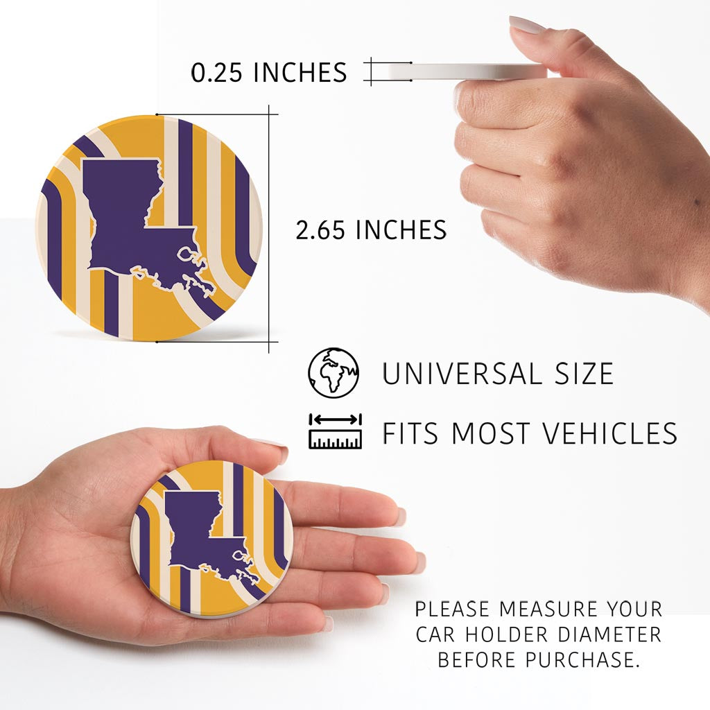 Purple Gold Louisiana Retro State Shape | Absorbent Car Coasters | Set of 2 | Min 4