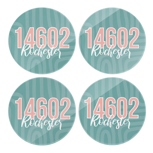 Boho Color City Zip On Blue New York Rochester | Hi-Def Glass Coasters | Set of 4 | Min 2