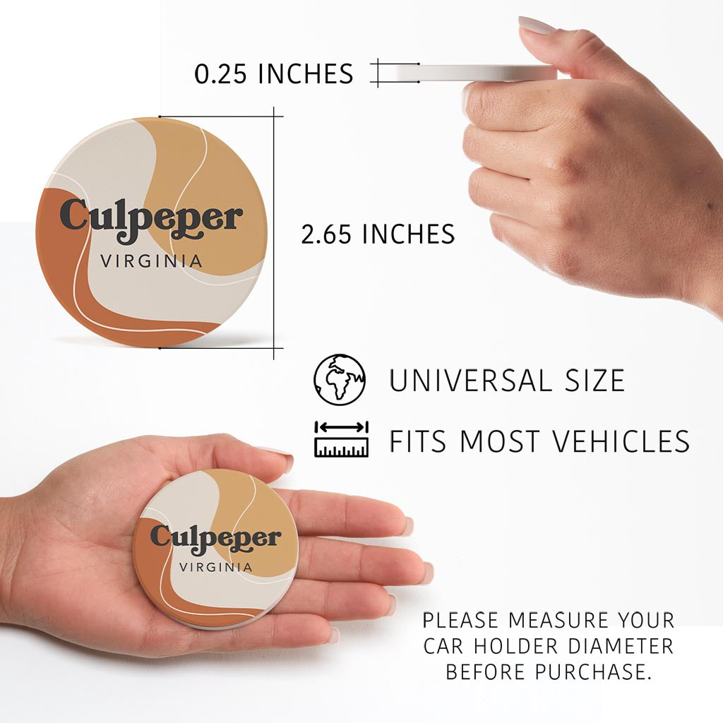 Vintage Groove Fluid Orange Virginia Culpeper | Absorbent Car Coasters | Set of 2 | Min 4