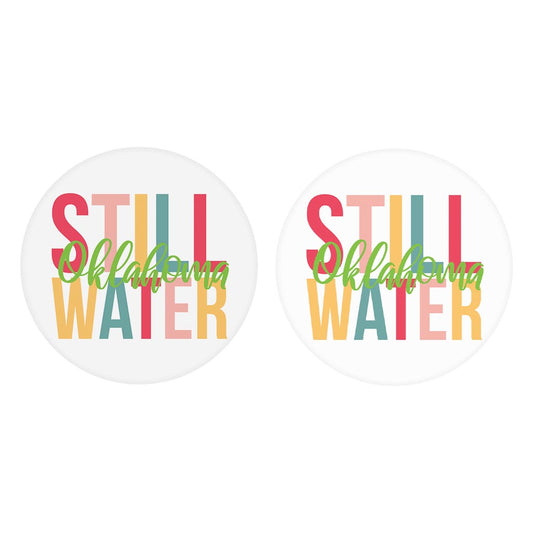Boho Color City And State Oklahoma Stillwater | Absorbent Car Coasters | Set of 2 | Min 4