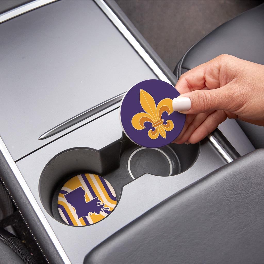 Purple Gold Louisiana Retro Set | Absorbent Car Coasters | Set of 2 | Min 4