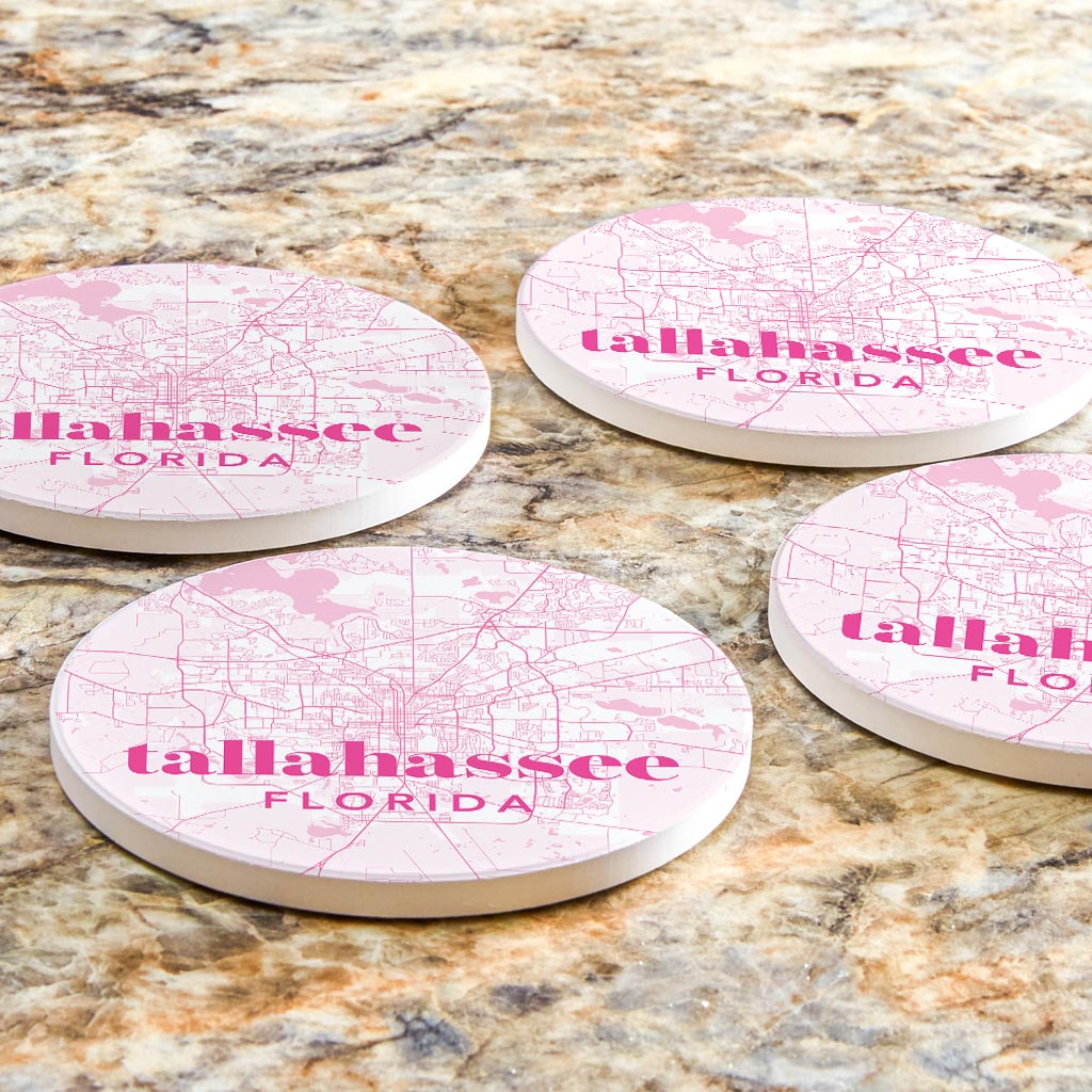 Bright Modern Pink Map Florida Tallahassee | Absorbent Coasters | Set of 4 | Min 2