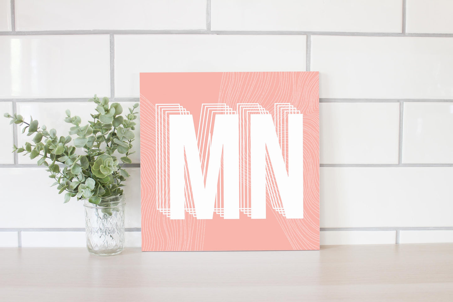 Boho Color Abbreviated On Pink Minnesota | Wood Sign | Eaches | Min 2