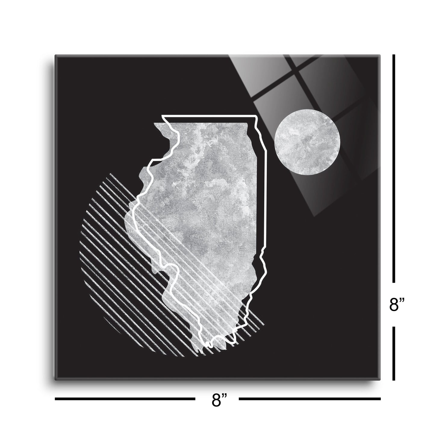 Black And White Geometric On Black Illinois | Hi-Def Glass Art | Eaches | Min 2