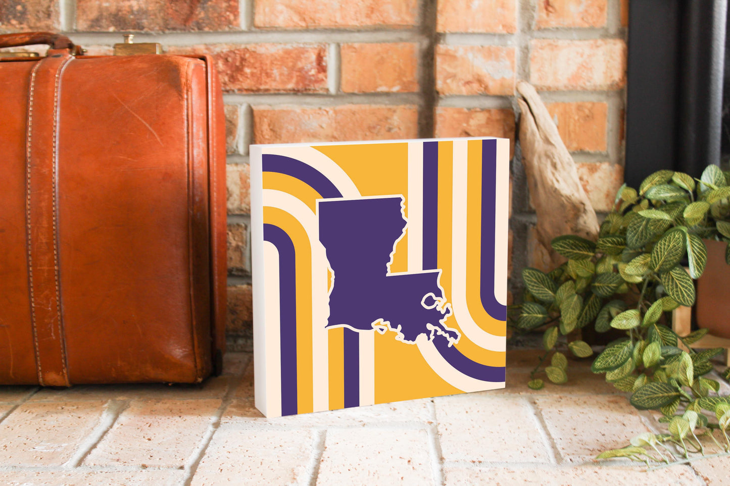 Purple Gold Louisiana Retro State Shape | Wood Block | Eaches | Min 2