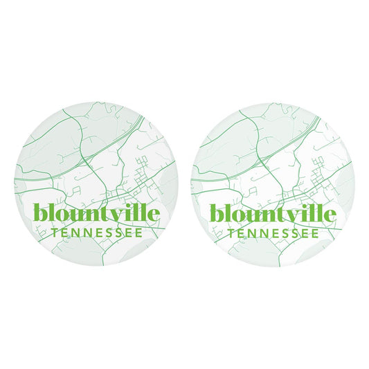 Bright Modern Green Map Tennessee Blountville | Absorbent Car Coasters | Set of 2 | Min 4