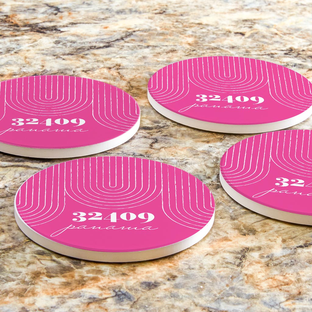 Bright Modern City Zip On Pink Florida Panama | Absorbent Coasters | Set of 4 | Min 2