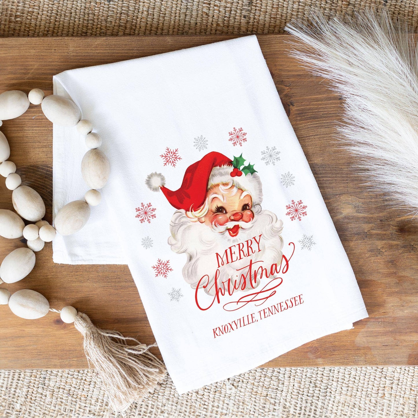 Cotton Tea Towel White-Classic Santa City & State