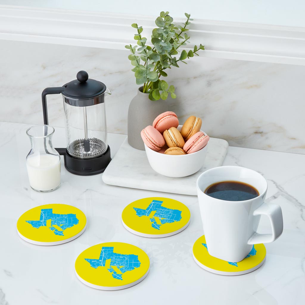Bright Modern Abbreviated State Yellow Texas Harlingen | Absorbent Coasters | Set of 4 | Min 2