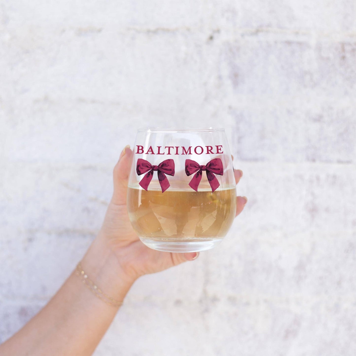 15oz Stemless Wine Glass-Love + Local Winterberry