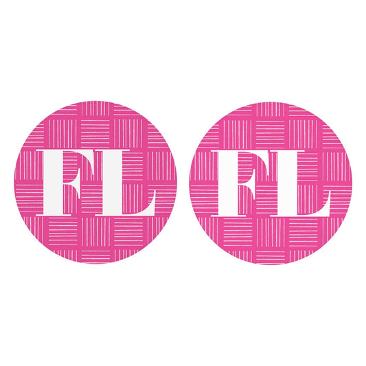 Bright Modern Abbreviated On Pink Florida | Absorbent Car Coasters | Set of 2 | Min 4