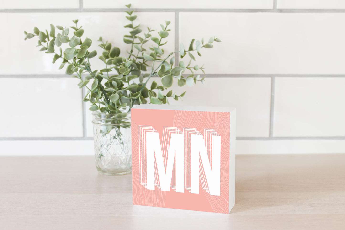 Boho Color Abbreviated On Pink Minnesota | Wood Block | Eaches | Min 4