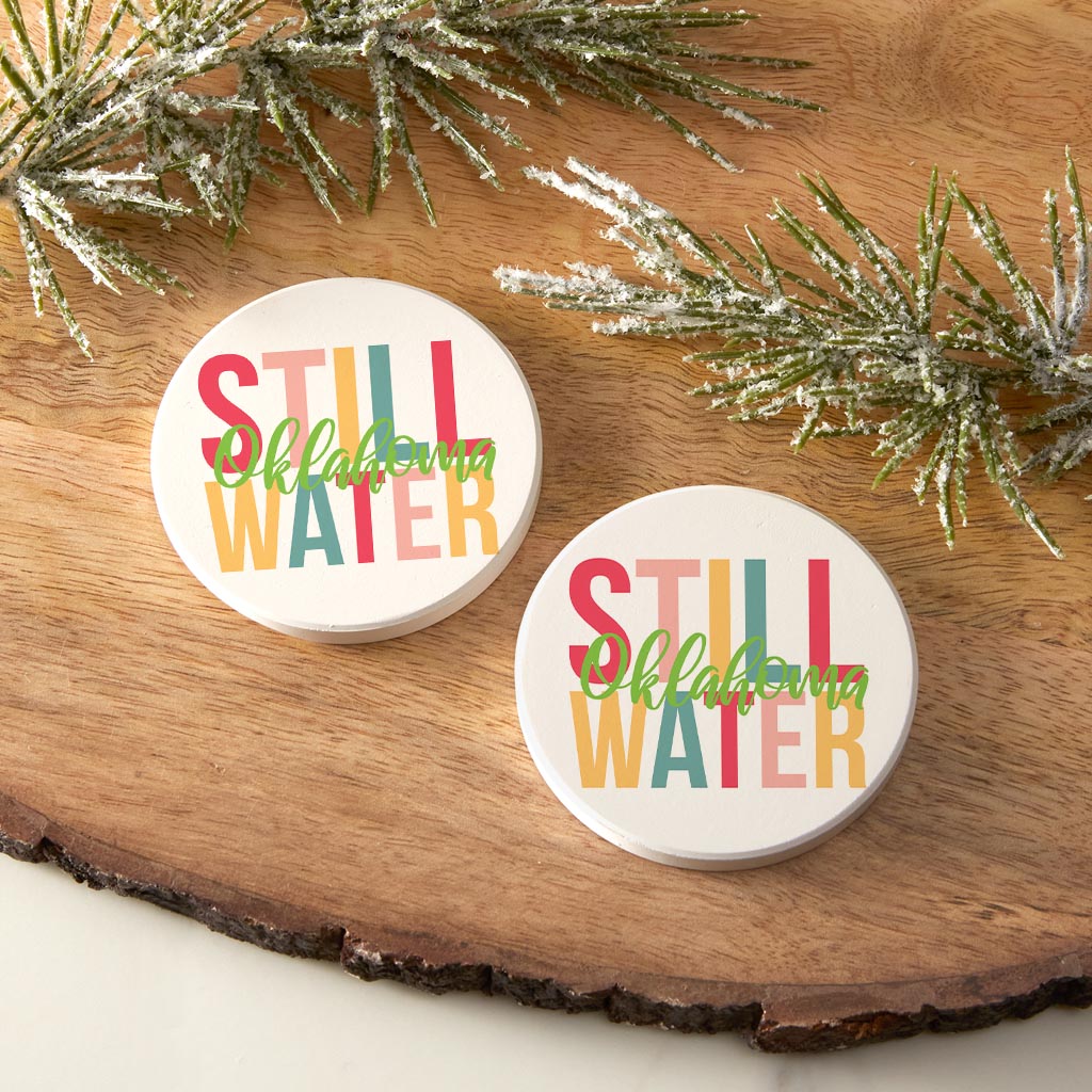 Boho Color City And State Oklahoma Stillwater | Absorbent Car Coasters | Set of 2 | Min 4