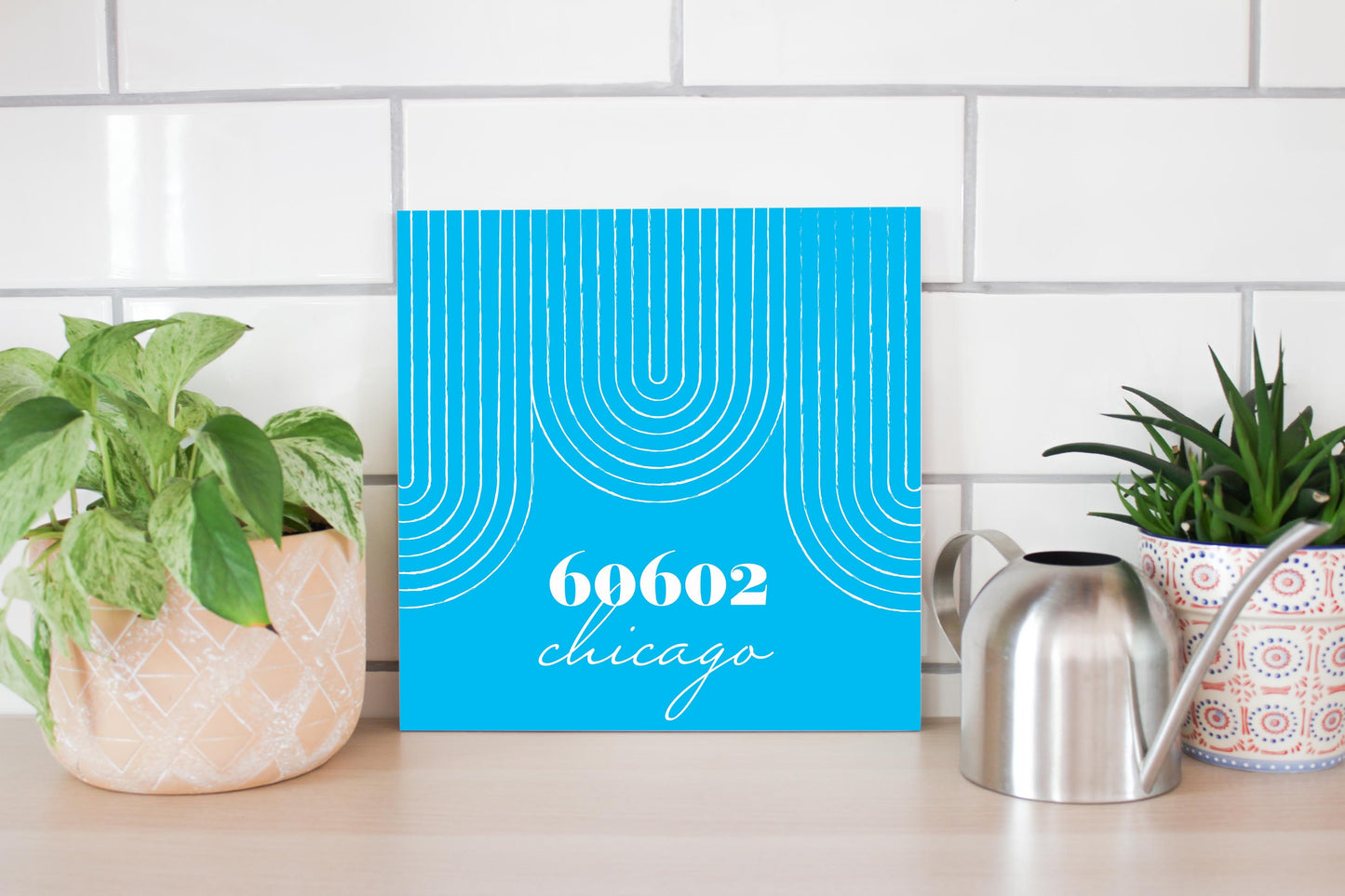 Bright Modern City Zip On Teal Illinois Chicago | Wood Sign | Eaches | Min 2