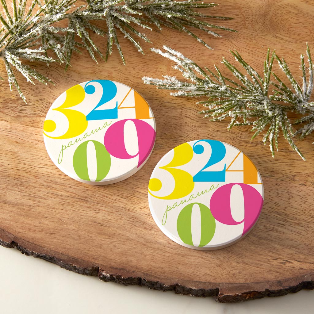 Bright Modern Color Block City Zip Florida Panama | Absorbent Car Coasters | Set of 2 | Min 4