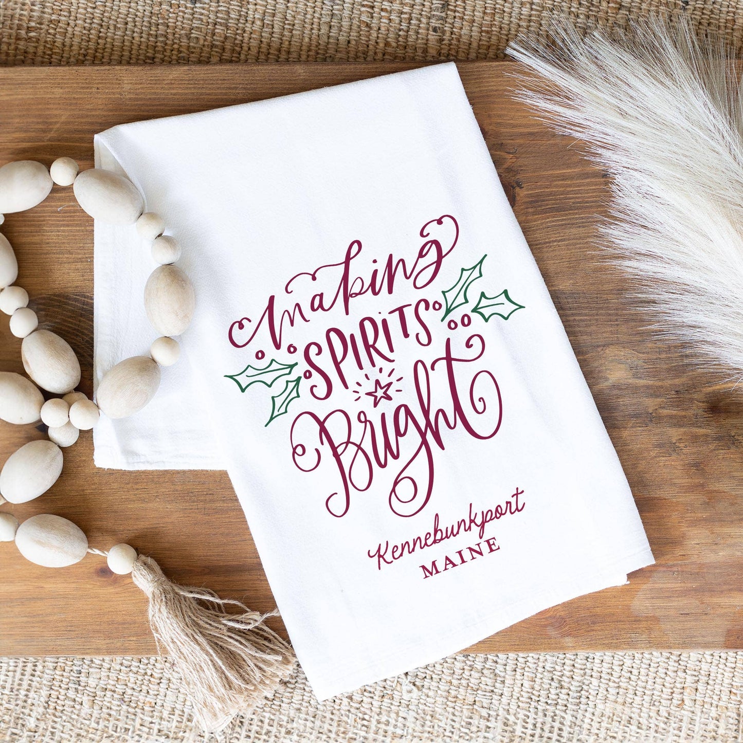 Cotton Tea Towel White-Love + Local Winterberry