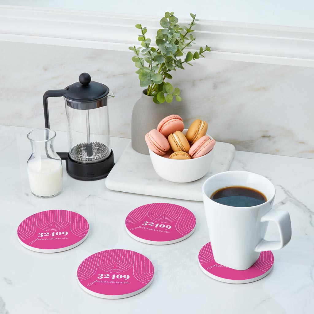 Bright Modern City Zip On Pink Florida Panama | Absorbent Coasters | Set of 4 | Min 2