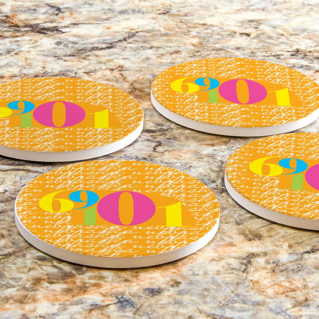 Bright Modern State Script Orange Nebraska North Platte | Absorbent Coasters | Set of 4 | Min 2