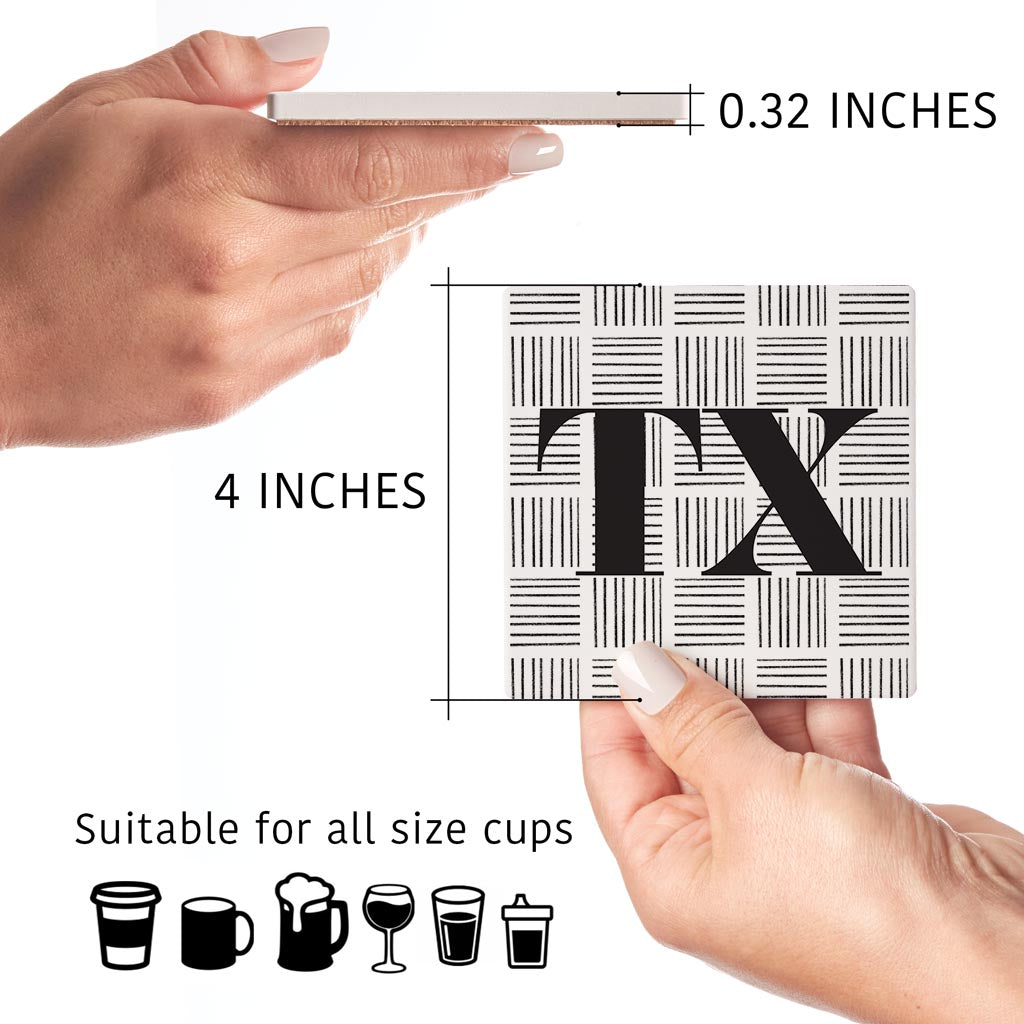Black And White Abbreviated On White Texas | Absorbent Coasters | Set of 4 | Min 2