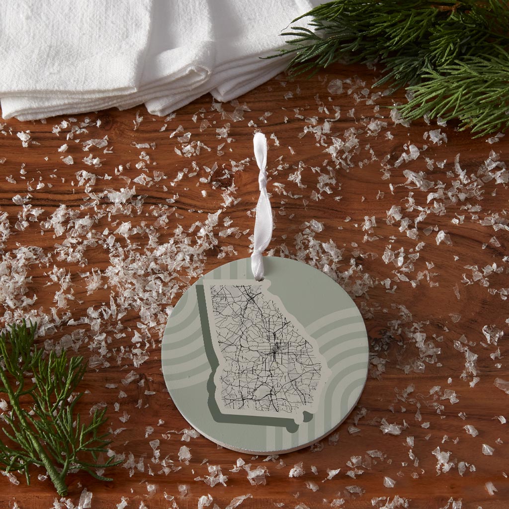 Vintage Groove Light Green Lines Map Georgia Atlanta | Wood Ornament | Eaches | Min 6