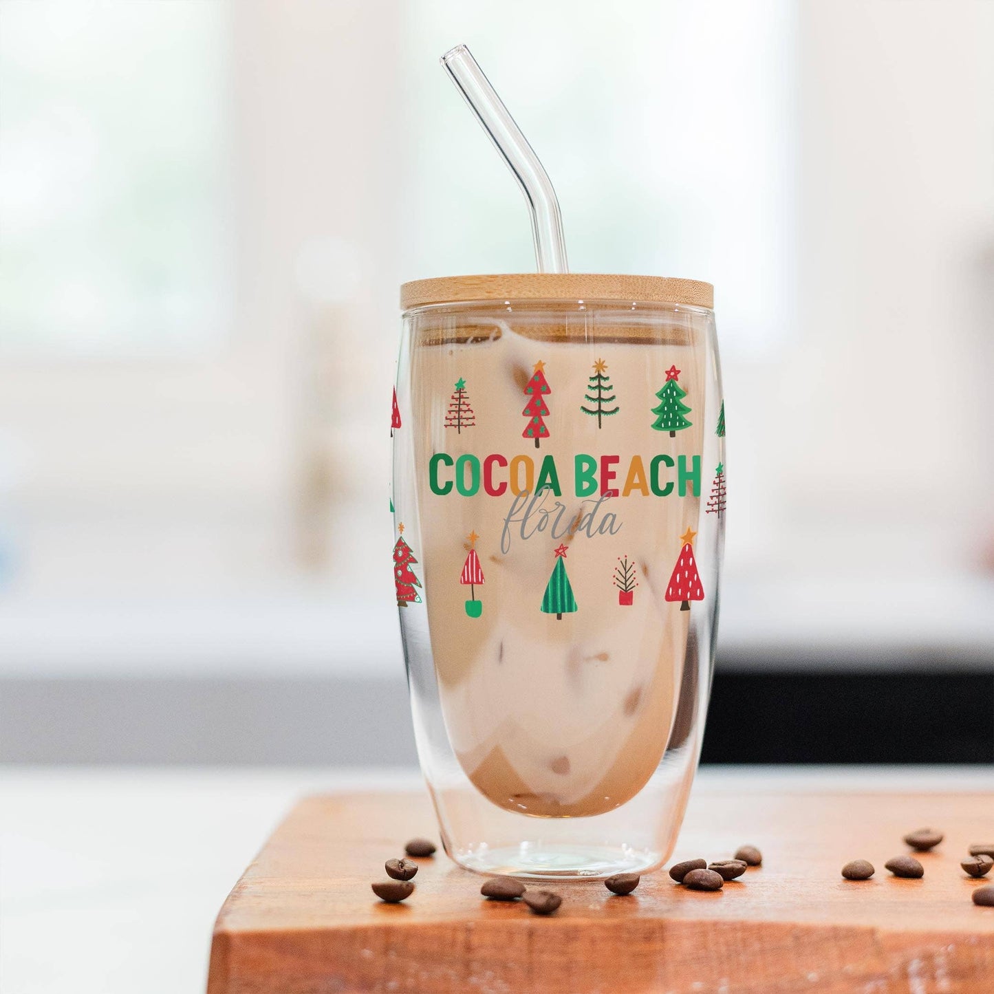16oz Custom Insulated Glass Tumbler Christmas Trees