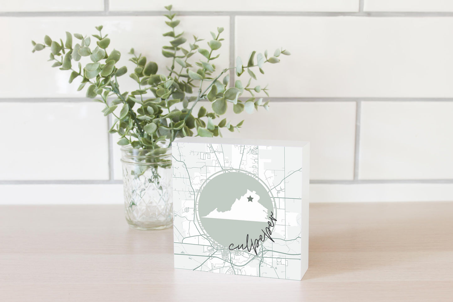Vintage Groove State Star Map Virginia Culpeper| Wood Block | Eaches | Min 4