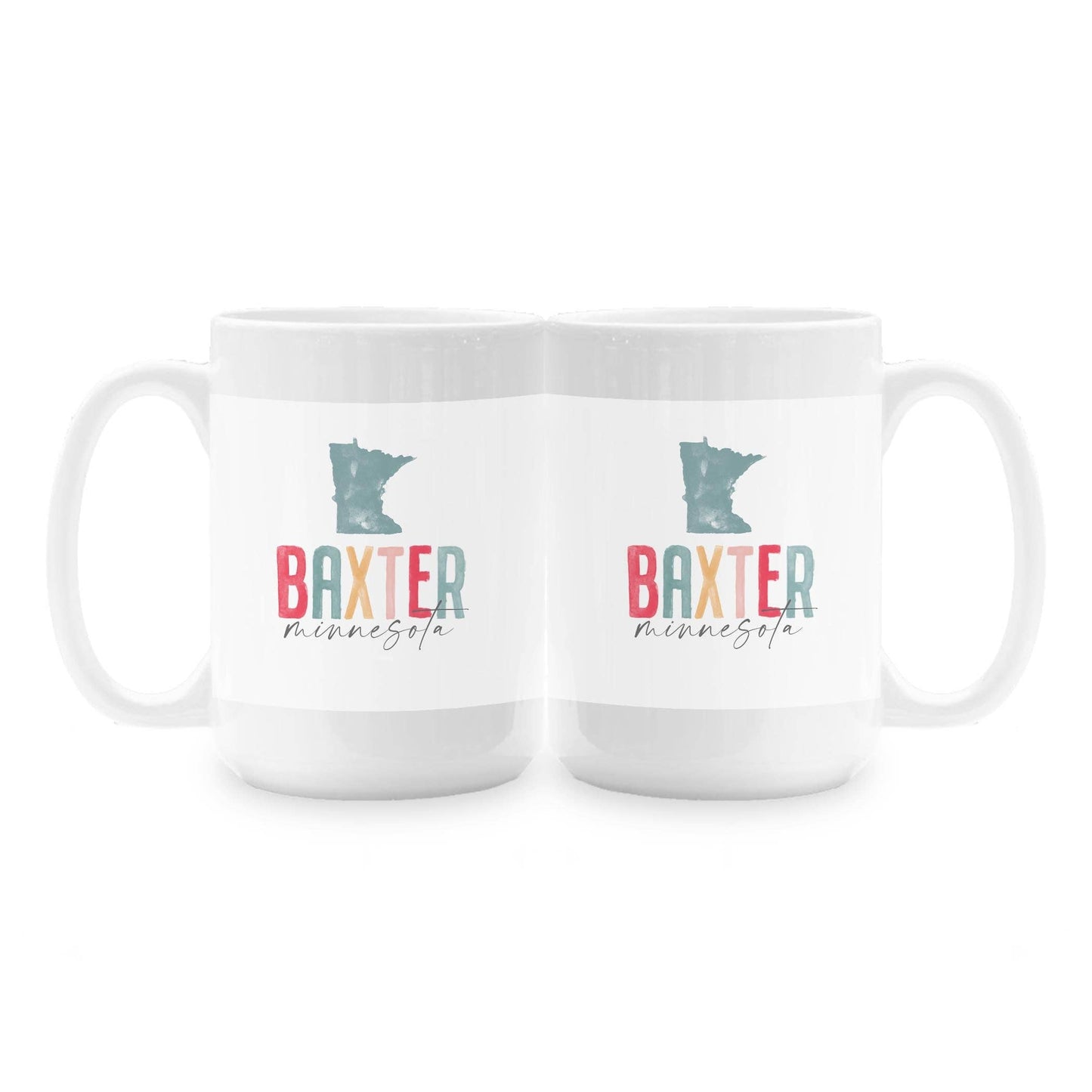 15oz Coffee Mug White-Watercolor City Baxter Minnesota