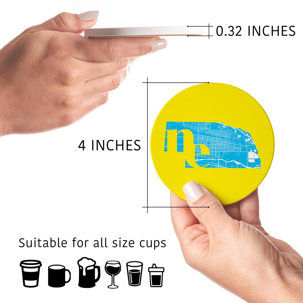 Bright Modern Abbreviated State Yellow Nebraska | Absorbent Coasters | Set of 4 | Min 2