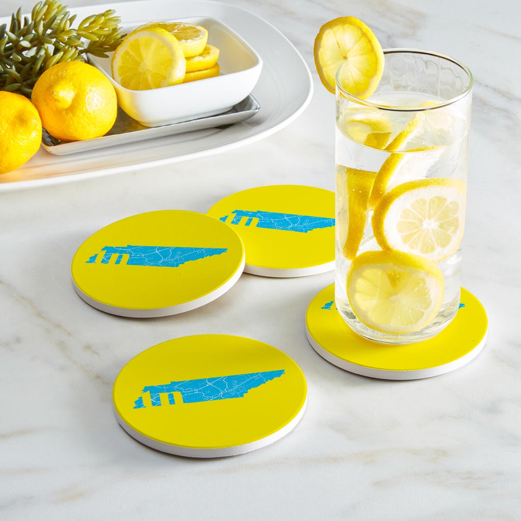 Bright Modern Abbreviated State Yellow Florida Blountville | Absorbent Coasters | Set of 4 | Min 2