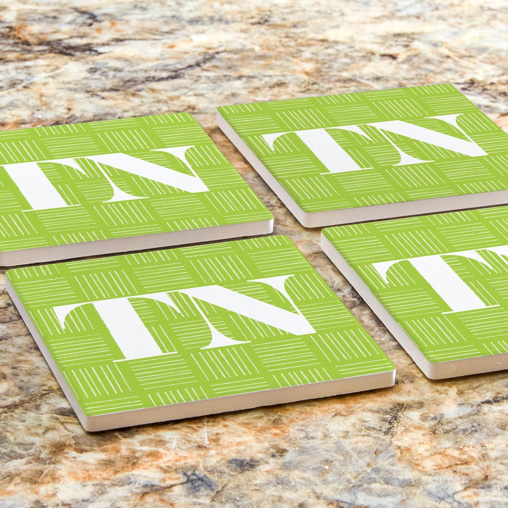 Bright Modern Abbreviated On Green Tennessee | Absorbent Coasters | Set of 4 | Min 2