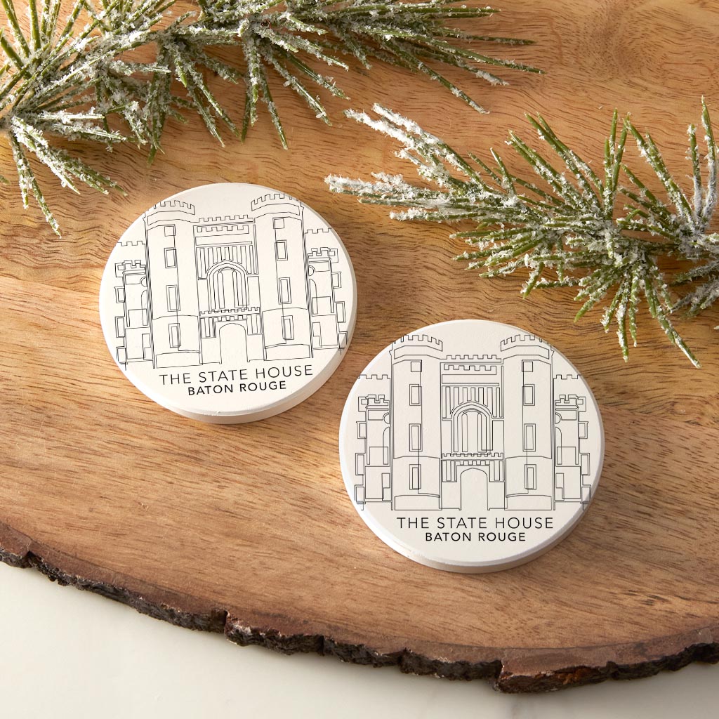 Minimalistic Baton Rouge State House | Absorbent Car Coasters | Set of 2 | Min 4