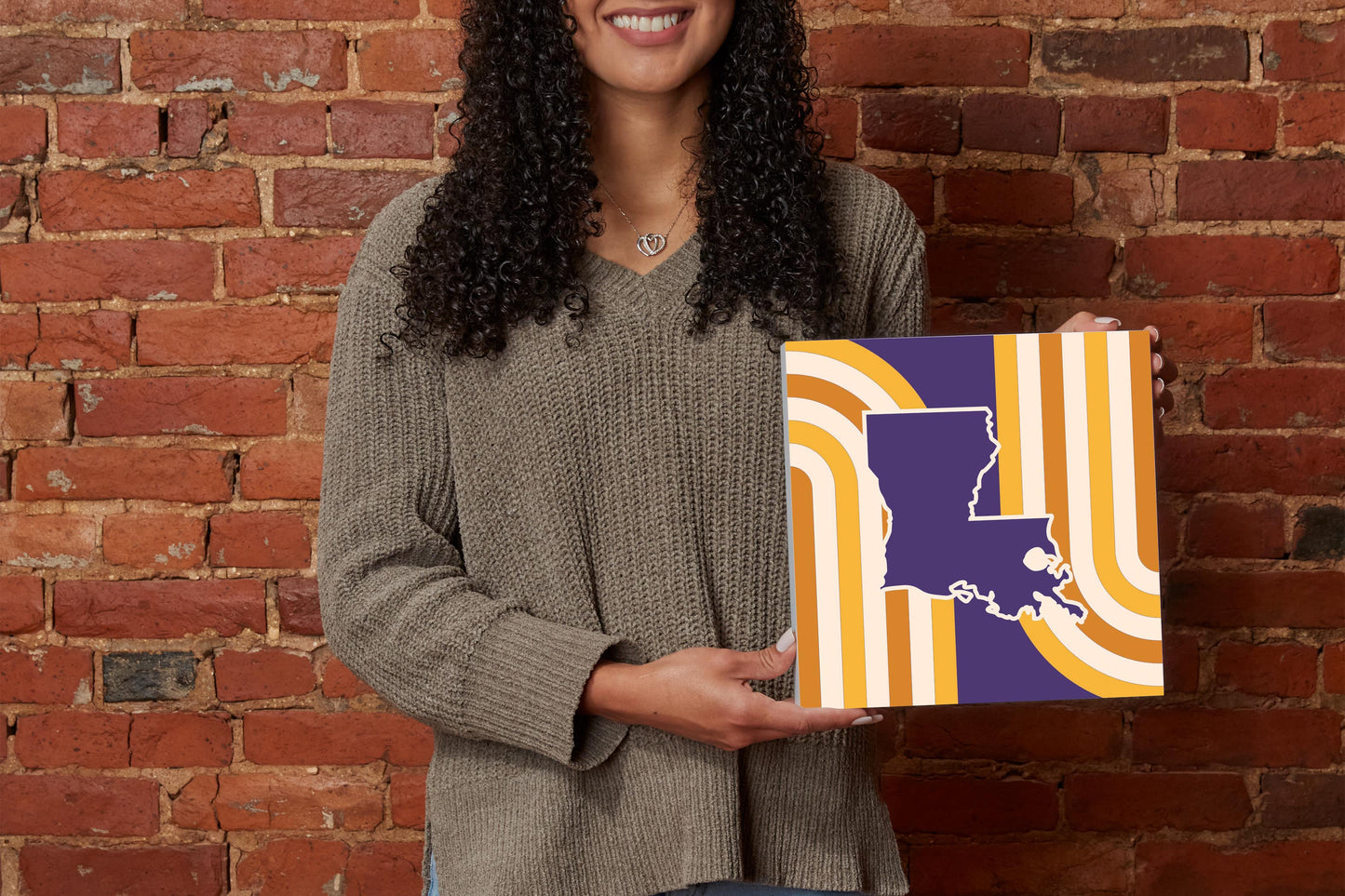 Purple Gold Louisiana Retro State Shape | Wood Block | Eaches | Min 2