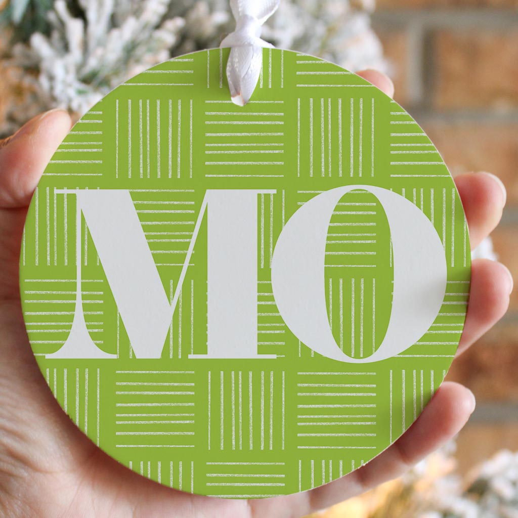 Bright Modern Abbreviated On Green Missouri | Wood Ornament | Eaches | Min 6