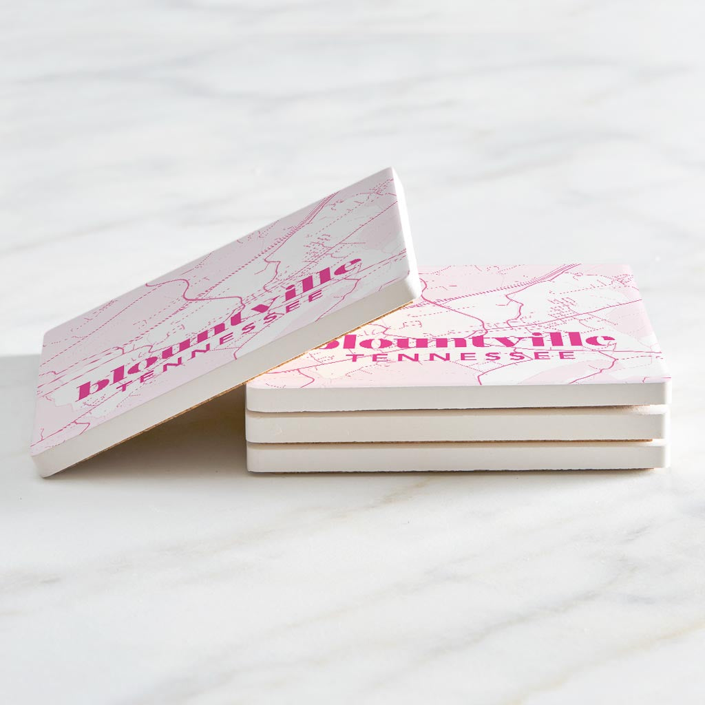 Bright Modern Pink Map Tennessee Blountville | Absorbent Coasters | Set of 4 | Min 2