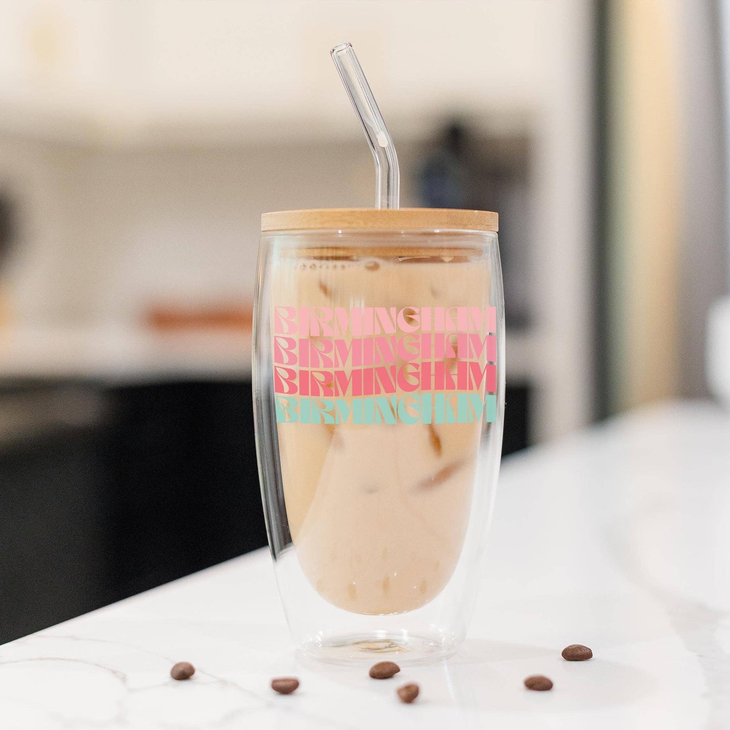 16oz Custom Insulated Glass Tumbler Bright Retro Wave Detail