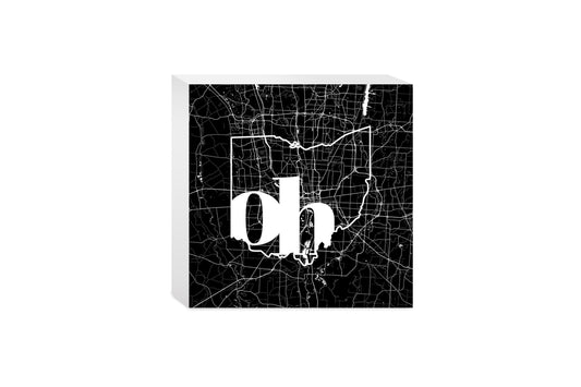 Black And White Abbreviated State Map Black Ohio Columbus | Wood Block | Eaches | Min 4