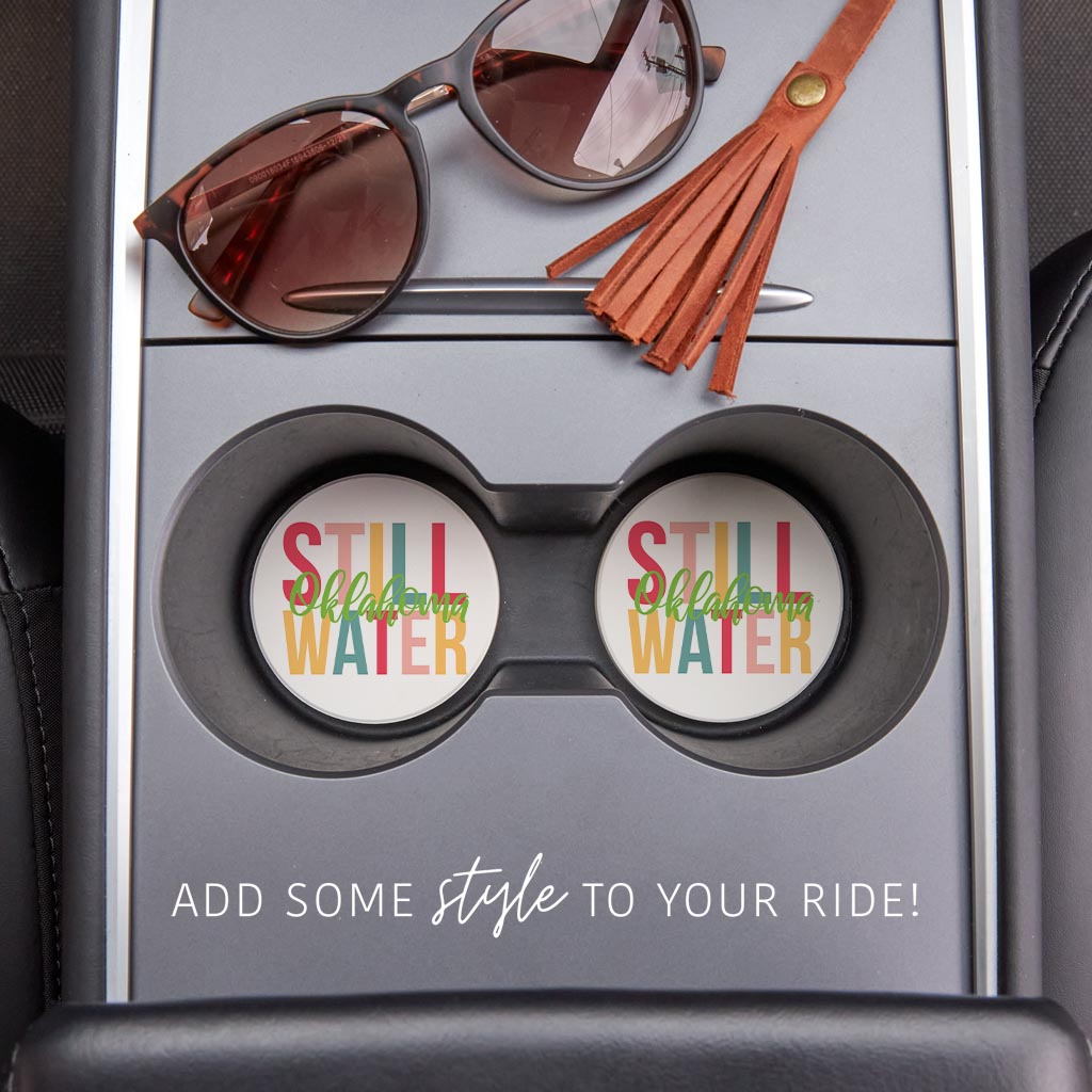 Boho Color City And State Oklahoma Stillwater | Absorbent Car Coasters | Set of 2 | Min 4