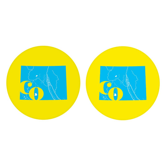 Bright Modern Abbreviated State Yellow Colorado| Absorbent Car Coasters | Set of 2 | Min 4