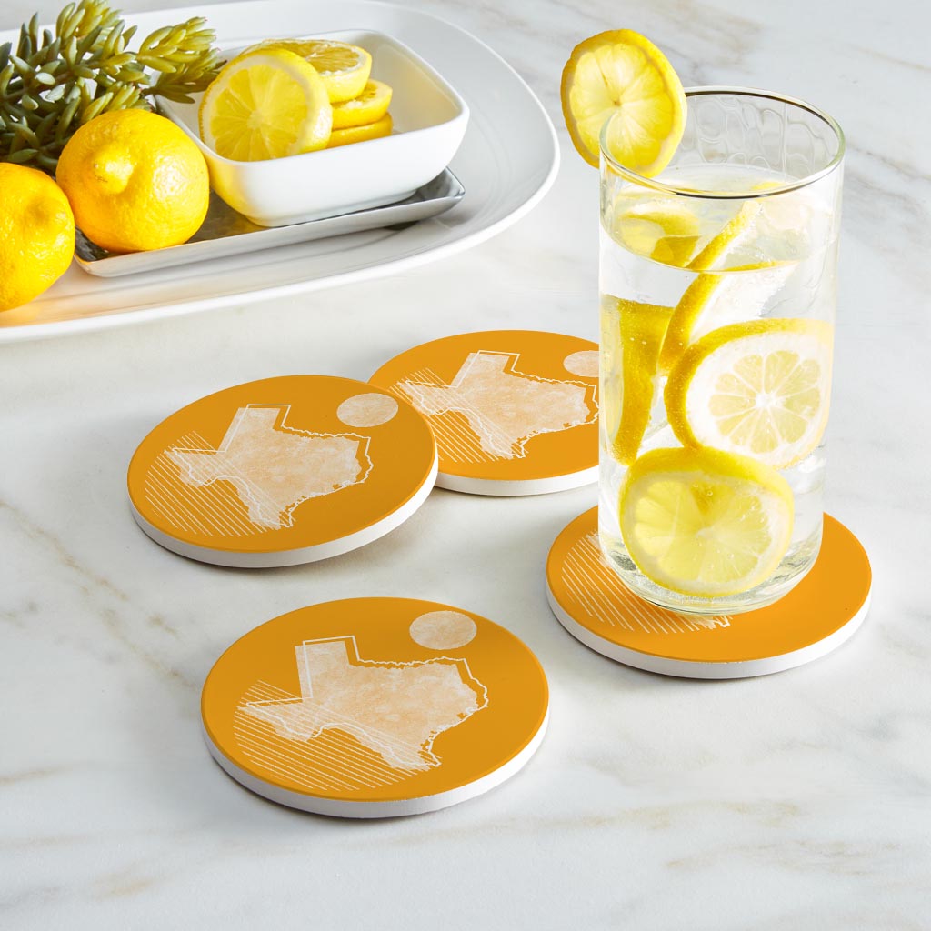 Bright Modern Geometric On Orange Texas | Absorbent Coasters | Set of 4 | Min 2