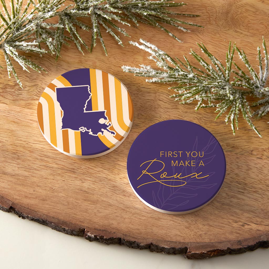 Purple Gold Louisiana Retro Set | Absorbent Car Coasters | Set of 2 | Min 4