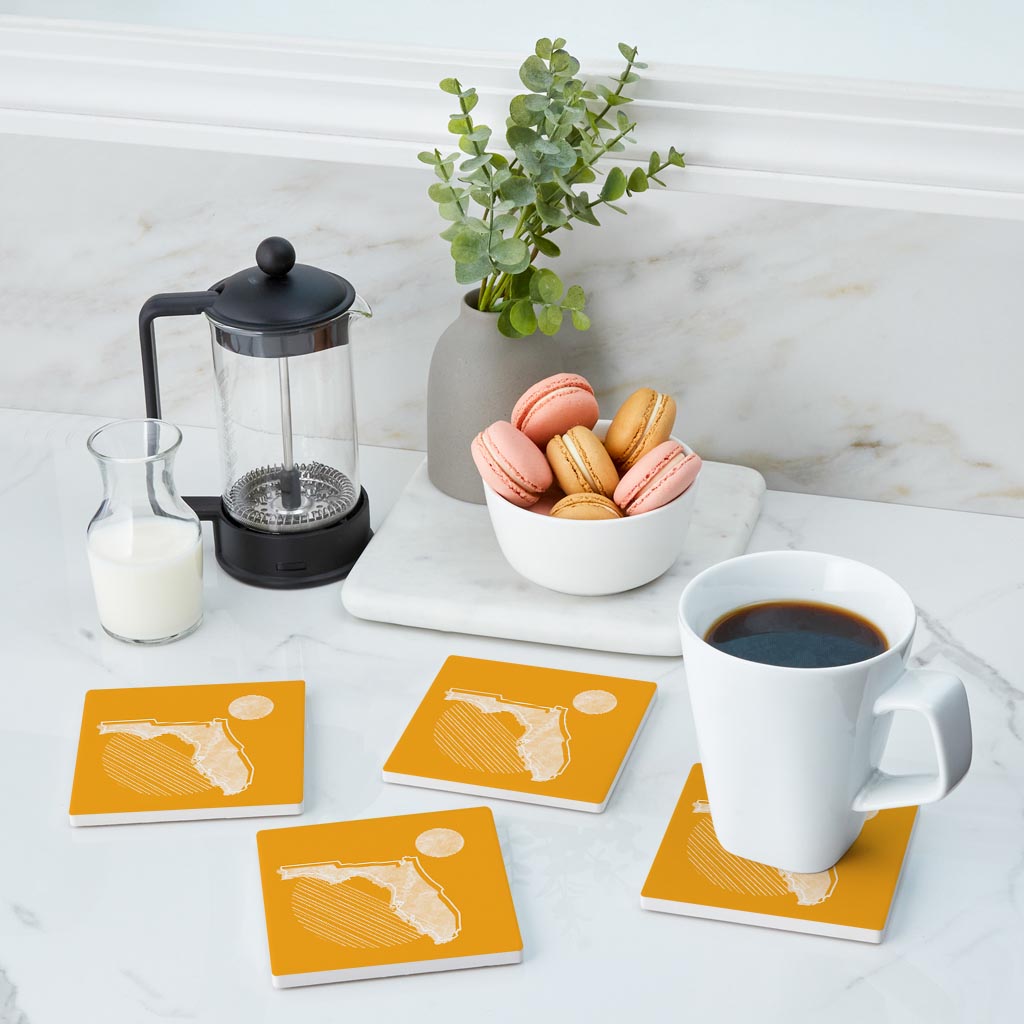 Bright Modern Geometric On Orange Florida | Absorbent Coasters | Set of 4 | Min 2