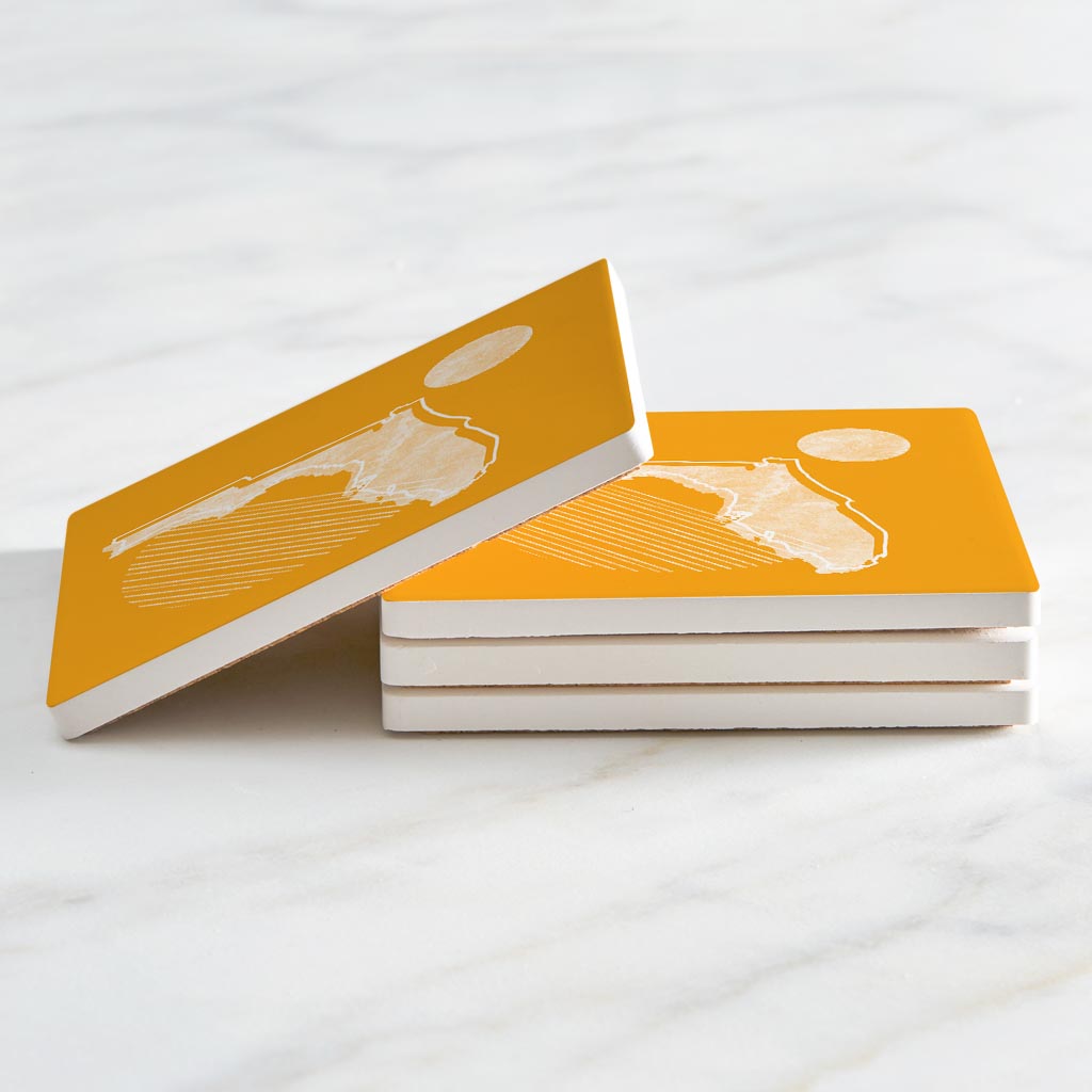 Bright Modern Geometric On Orange Florida | Absorbent Coasters | Set of 4 | Min 2