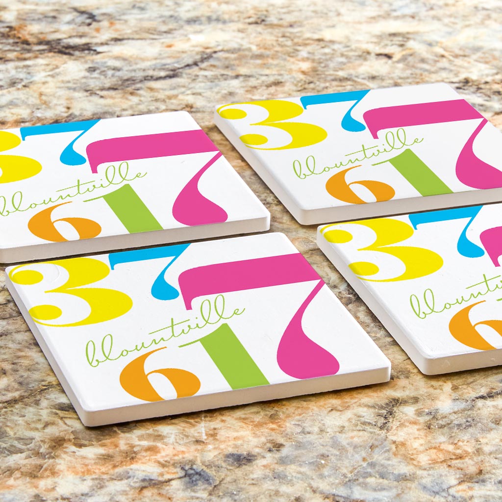 Bright Modern Color Block City Zip Tennessee Blountville | Absorbent Coasters | Set of 4 | Min 2