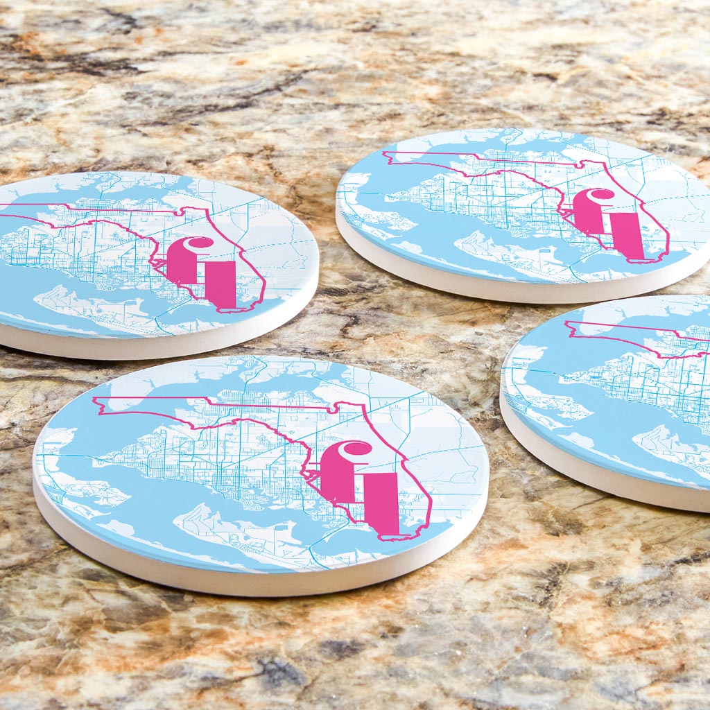 Bright Modern Abbreviated State Map Blue Florida Panama | Absorbent Coasters | Set of 4 | Min 2